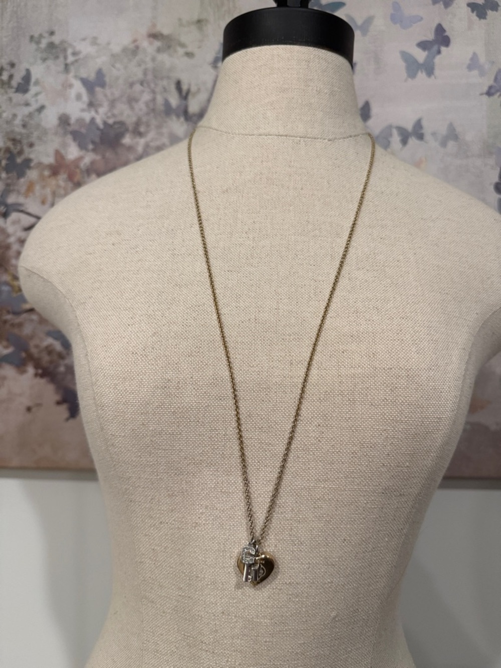 COACH Two Tone Heart & Key Pendant Necklace - Women Jewelry